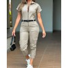 CHICME Women's Short Sleeve Jumpsuit Turn Down Collar Casual Zip