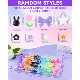 450PCS FIVEIZERO Assorted Acrylic Beads for Bracelet Making, Flower Star Heart Butterfly Candy Gummy Bear Kawaii Aesthetic Cute Beads for Jewelry Making, Keychains, Necklace, Phone Charms, DIY Crafts