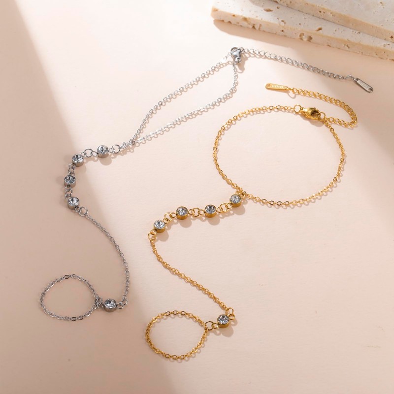Amaxer Trendy Clear Zircon Hand Chain Bracelet for Women Stainless