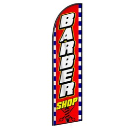 Barber Shop Flag Banner - 11.5x2.5 Ft Advertising Swooper Flag for Outdoor Business and Events Promotion - Barber Signs Windless Full Sleeve Banner for Restaurants, Diners, Markets