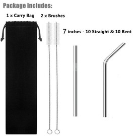 Reusable Metal Straws, 20 Pack 7-inch Short Stainless Steel Drinking Straws, Food-Grade Portable Straw Straws with Carry Case for Party Outdoor Cocktails Travel Kid