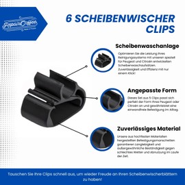 6 x Windscreen Wiper Arm Clips for Peugeot 3008, 5008 & C5, DS7 - Heavy Duty Windshield Wiper Hose Mounting Clamps