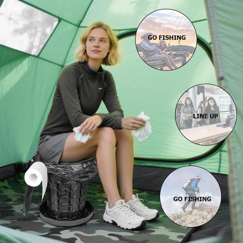 XXL 18.7" Portable Camping Toilet with Carring Handle and Bags
