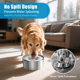 SCHITEC Dog Water Bowl No Spill 3L/0.8 Gallon Slow Drinking Anti-Splash Stainless Steel Dog Bowl with Floating Disk, Spill Proof Pet Travel Water Dispenser for Sloppy Messy Drinkers(Light Gray)