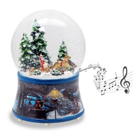 Snow Globe Sleigh Ride Nostalgia Winter Forest Christmas | Base Winter Landscape Ice Skater | with Music Box | Height: 14 cm W: 10 cm | Shake Ball | 20091