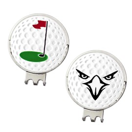 Myartte Golf Ball Marker Hat Clip Poker Chip 0.96 Inch Ball Markers Golf Gift for Men Women Golfer Assorted Pattern Stainless Iron 2 Hat Clip with 2 Golf Marker (Total 4 PCS)