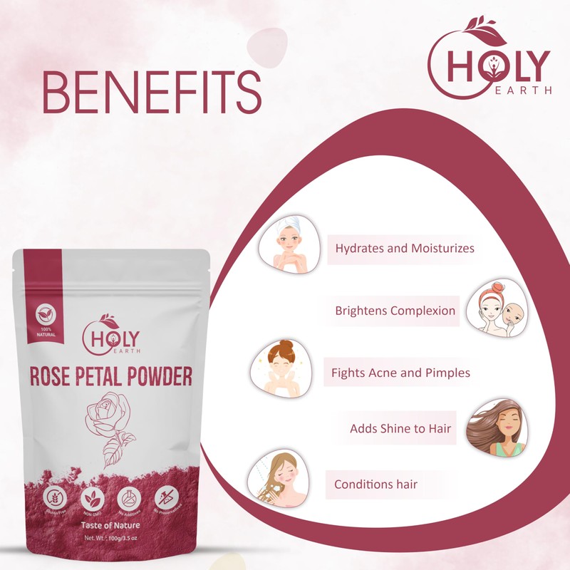 Holy Earth 100% Pure Rose Petal Powder 100g (Rosa damascena)