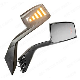 QSC Truck Parts Performance Chrome Hood Mirror Pair w/Front & Back LED Signal compatible with Volvo VNL
