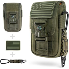 WYNEX Tactical Molle Phone Pouch with Compass Buckle, Tactical Phone Holster Molle Cell Phone Pouch Universal Belt Waist Bag for IP 15/14/13 Pro Max / S22/S21 with US Patch & Paracord Keyring Clip