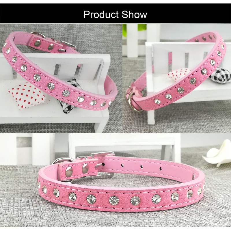 Newtensina Cute Diamante Puppy Collar and Leash Set Bling Microfiber