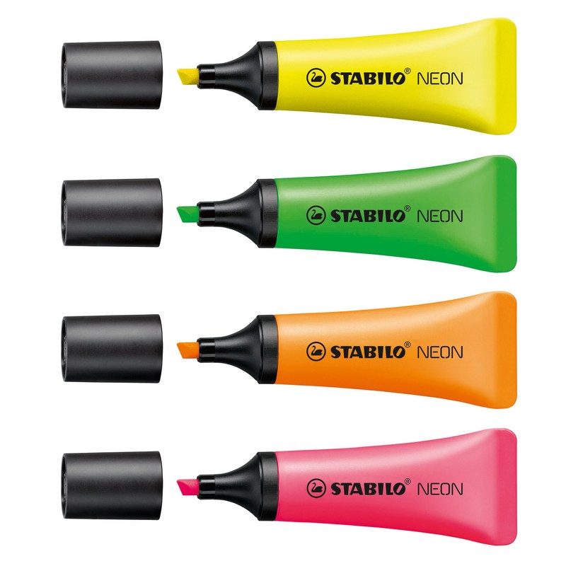 Highlighter - STABILO NEON - Pack of 4 - Yellow,