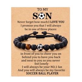 Cupimatch Teenage Football Bracelet: Boys Bracelet Natural Stone Bead Bracelet for Men Son Grandson Coach Birthday Graduation Christmas Gift