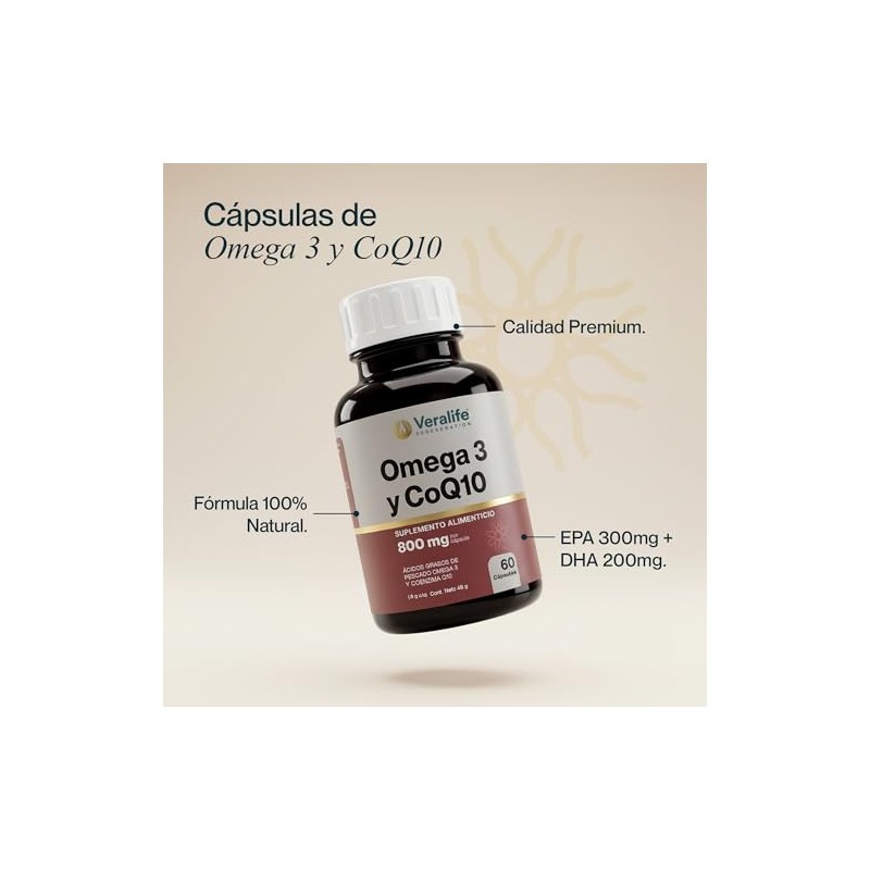 Suplemento Omega Coenzima Q10 Cápsulas Vitaminas Ácidos Grasos Pescados Alimenticio
