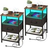 LAKEMID Nightstands Set of 2 with Charging Station and Drawer,