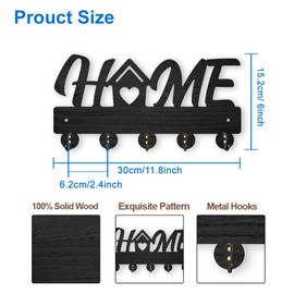 MAYJOYDIY Wooden House Heart Key Holder for Wall 30 x 15.2 cm Black Key Holder 5 Metal Hooks Mounted Decorative Key Hook for Family Home Decoration Entrance Hallway Gift