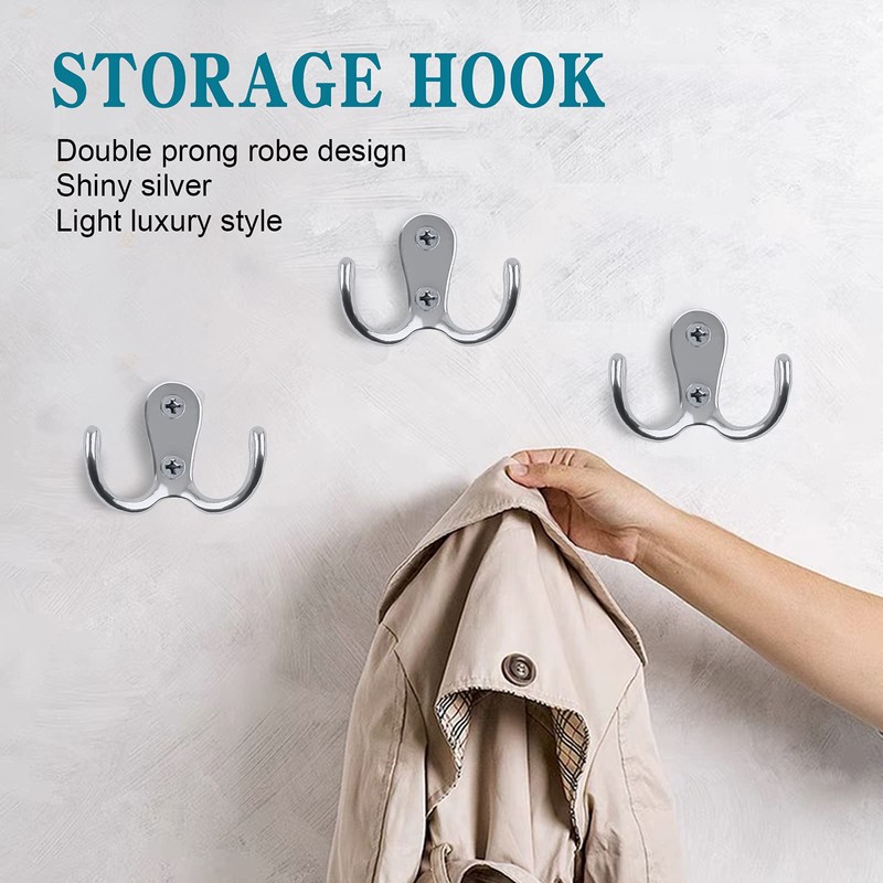 Bolatus Pack of 12 Coat Hooks, Double Wall Hooks, Retro