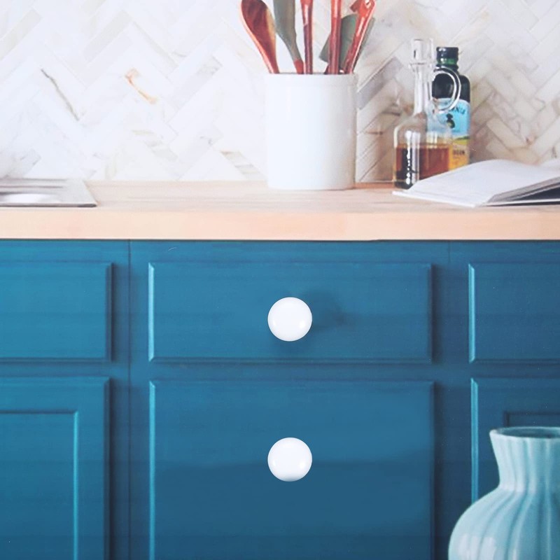 Mgoodoo 5PCS White Wood Knobs, 1.34'' Round Mushroom Wooden Knobs