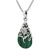 Floral Vine Ornate Teardrop Green Malachite .925 Silver Pendant Necklace