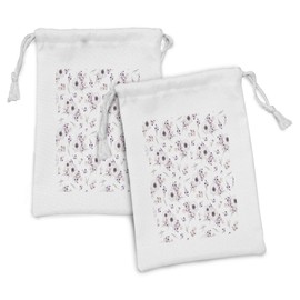 Ambesonne Anemone Flower Fabric Pouch Set of 2, Shabby Form Spring Pattern Blossoming Bridal Bouquets Romantic, Small Drawstring Bag for Toiletries Masks and Favors, 9" x 6", Pale Pink Purple Lilac