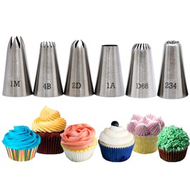 Tabiger Large Piping Tips, 6-Pack Cake Piping Nozzles Kit Stainless Steel Icing Piping Tips Large Nozzles Set Cake Decorating Tools for Baking DIY Cream Cake Cupcake