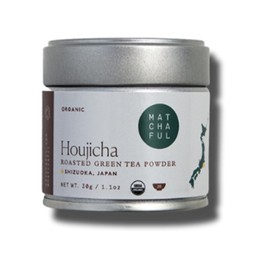 Matchaful Houjicha Powder - Organic Roasted Green Tea - Smooth and Earthy with Tasting Notes of Coffee, Puffed Rice, Cacao - Enjoy Hot or Iced - 30g Tin