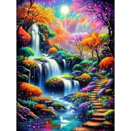 Landscape Diamond Painting Kits for Adults-Scenery Diamond Art Kits for Adults,Round 5D Forest Gem Art Kit for Adult DIY Crafts Kit Gift Home Wall Decor Gifts(16x12inch)