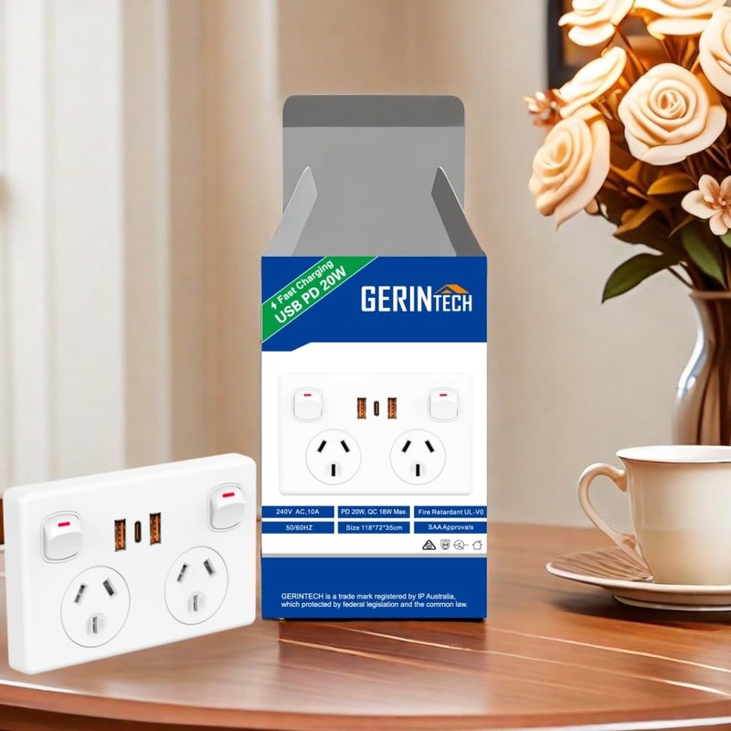 Gerintech Power Point with USB C PD 20W, Double Powerpoint