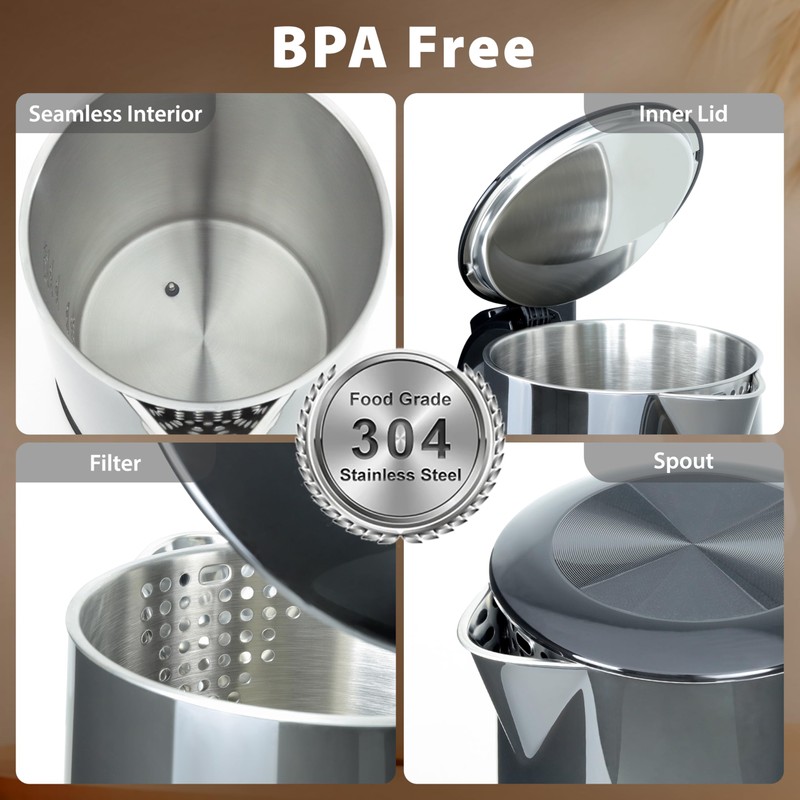 1.7L Electric Kettle, Stainless Steel Interior, 1500 Watt, Fast Boiling