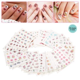 Pegatinas de Uñas, 50 Hojas de Flores Mixtas de la Mariposa Nail Art Etiqueta Engomada de la Transferencia de Agua del Uñas DIY Calcomanías, Estampas Navideñas Uñas