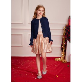 Girls Navy Blue Uniform Sweater Button Up Knit School Cardigan for Girl 5-6