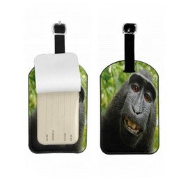 Zoczos Monkey Leather Luggage ID Tag RainJungle Animals Jungle Wild Nature Trees Baggage Tags with Full Privacy Cover for Travel Bag Suitcase Set, 1 Pack