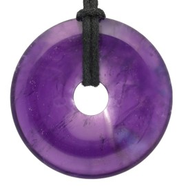 Lebensquelle Plus Amethyst Doughnut | Diameter 40 mm Gemstone + Cotton Cord | Gemstone Pendant | Genuine Healing Stone Necklace with Ribbon, Stone