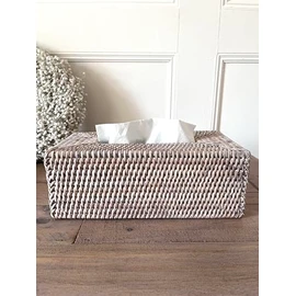 White Wash Rattan Tissue Box Napkin Holder (Tissue Box Cover Rectangle (27cm))