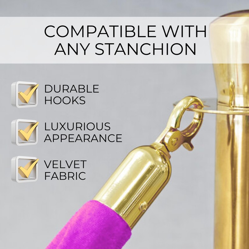 4 PCS Pink Purple Velvet Rope - 5 Ft Barrier