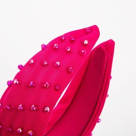 Women's Fabric Bow Rhinestone Head With Crystal Handmade Girl Hair Ornament Sparkling Fashion Headband (Rose red)