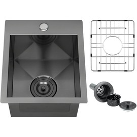 Black Bar Sink Drop In Workstation Kitchen Sink, FRANIC 13" x 15" x 9" Stainless Steel Matte Nano Black Topmount Single Bowl Small Kitchen Outdoor Sink