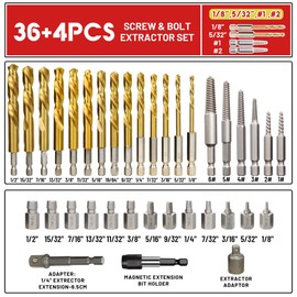 UYECOVE 40Pcs Screw Extractor Set, Left Hand Drill Bit Set 6542/4341 HSS, Easy Out Bolt Extractor Set with Hex Adapter, Multi-Spline Stripped Bolt Remover for Broken Rusted Nuts Screws, Bolts, Studs