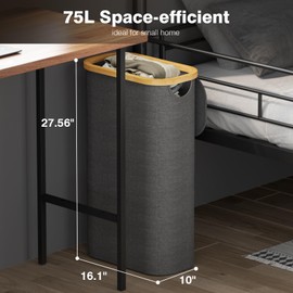 Bathola 75L Slim Laundry Hamper with Lid, Dirty Clothes Hampers for Laundry, Collapsible Laundry Baskets for Small Spaces, Bedroom, Bathroom, Laundry Room, Dark Grey