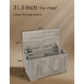 DINZI LVJ Storage Chest, 31.5”Wooden Toy Box with 2 Safety Hinges, Entryway Storage Bench with Flip-Top, Sturdy Storage Trunk for Living Room, Bedroom, Easy Assembly, Gray Wash