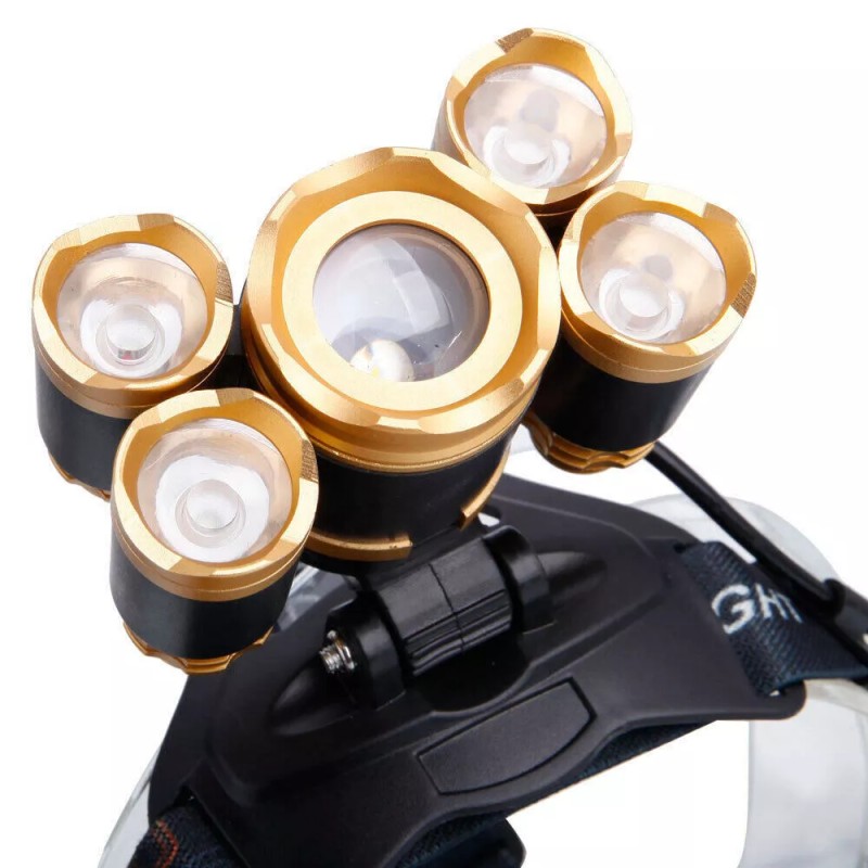 Glam 80000LM 5-LED Zoom LED Rechargeable Headlamp Head Light Torch