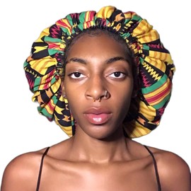 Melanin Crown Silk Hair Wrap for Sleeping – Premium Satin Hair Bonnet for Sleeping – Universal Fit Bonnet for Curly Hair Protects Against Breakage – Beautiful Colorful Designs Satin Sleep Cap Yellow