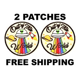 TBA Wholesale 2 Iron On Embroidered Applique Patch "Out of This World" Space Planets Spaceship