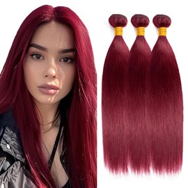 99J Burgundy Straight Bundle Burgundy Bundles 16 18 20 inch Double Weft 3 Bundles Red Color Straight Human Hair Bundle 300g
