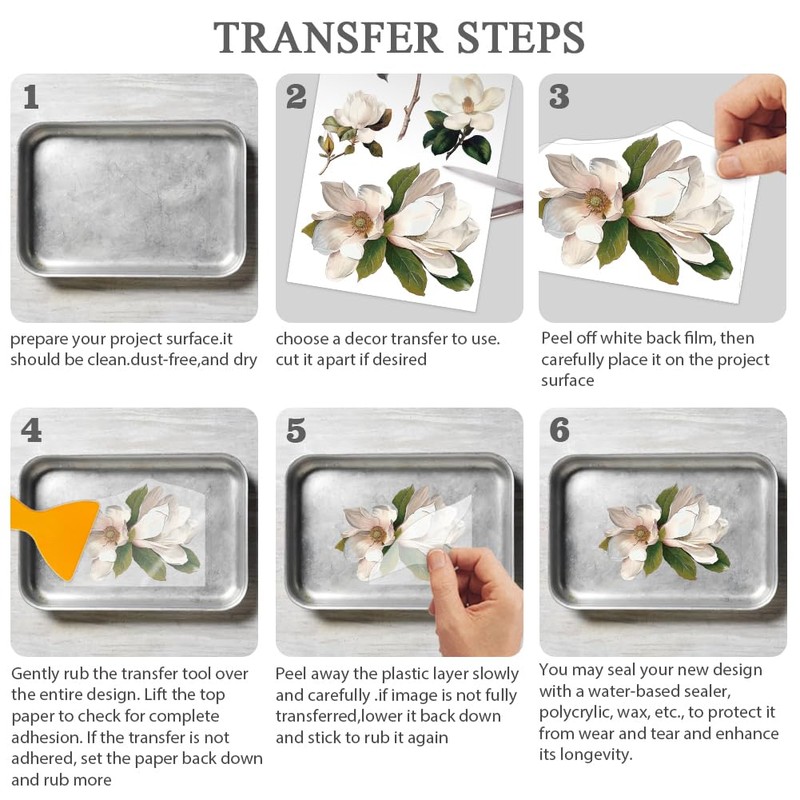 OLYCRAFT 3pcs/Set Blooming Flower Rub on Transfers for Furniture and