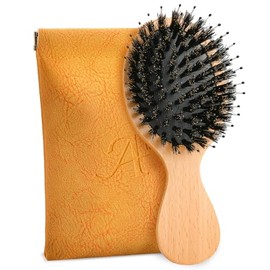Mini cepillo de pelo, cepillo de pelo de cerdas de jabalí pequeño para mujer, regalo - Pequeño cepillo compacto portátil para niñas, niños y mujeres, 