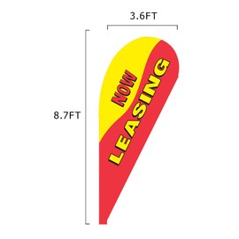 Vispronet Premium Now Leasing Feather Flag Kit - Includes 10.5ft Sectional Aviation Grade Fiberglass Poles, Now Leasing Flag, Ground Spike, and Pole Sleeve Bag