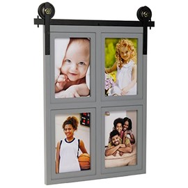 EXCELLO GLOBAL PRODUCTS Barndoor Collage Frame Holds Four 4x6 Photos: Ready to Hang Rustic, Barnwood, Farmhouse, Beach House Wood Picture Frame (Gray)