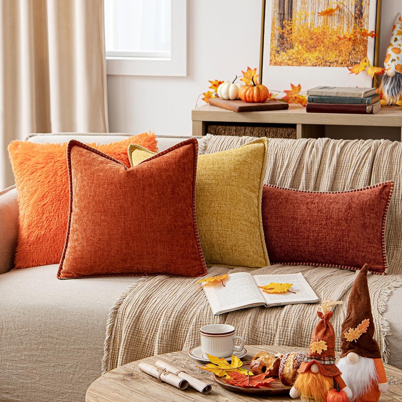 ANRODUO Pack of 2 Rust Chenille Throw Pillow Covers 18x18