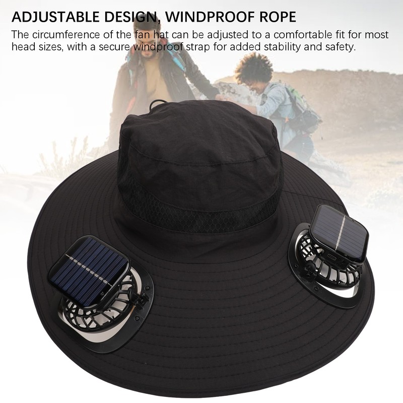 Solar Fan Hat Large Brim Quick Dry Breathable 3 Speeds