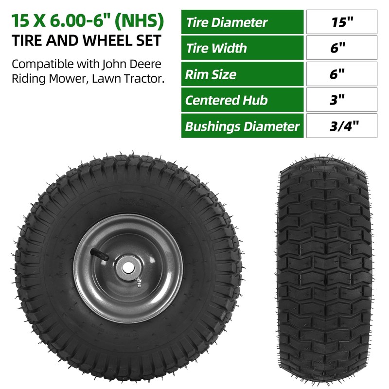 AR-PRO (2-Pack) Replacement 15 x 6.00-6 Tire and Wheel Assemblies